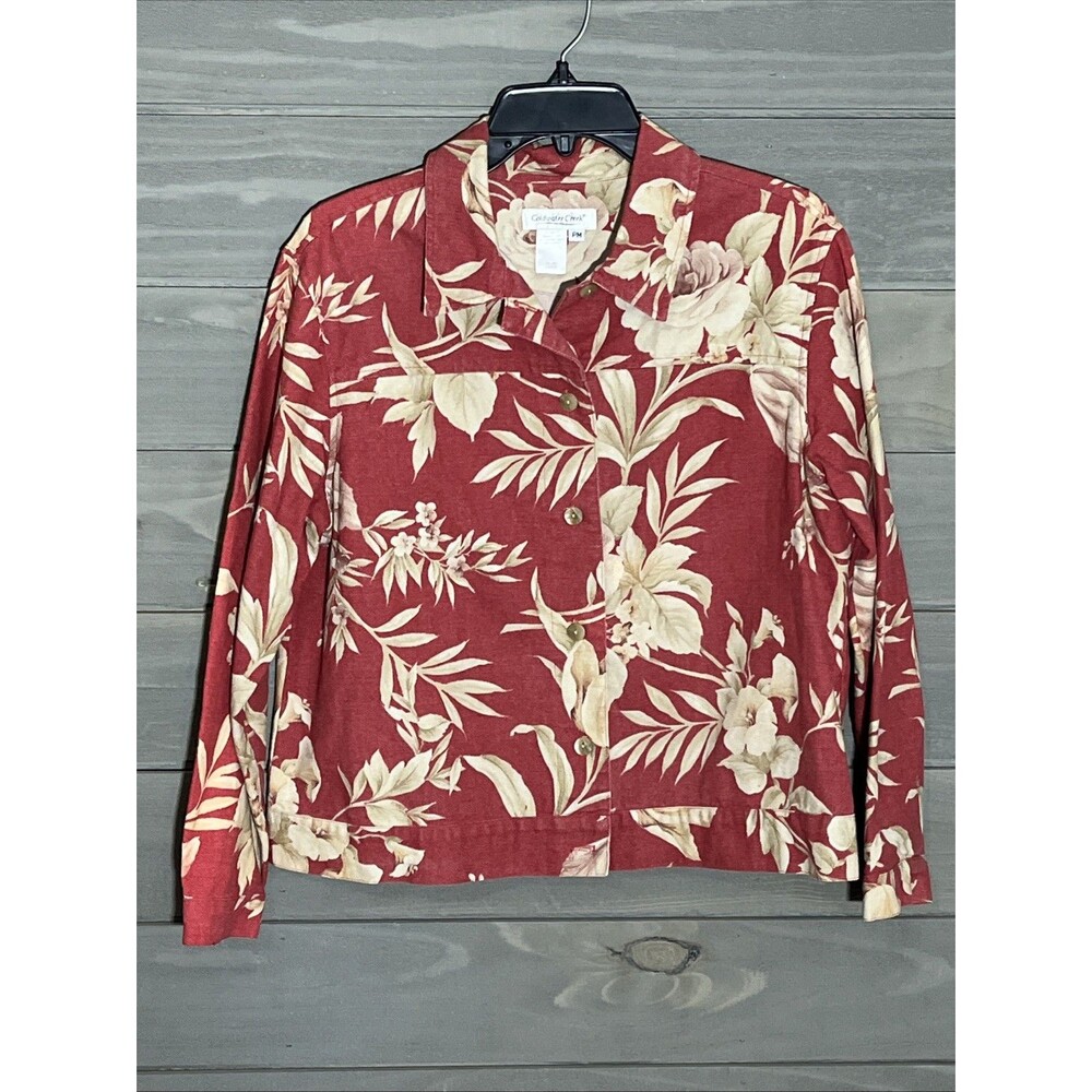 Coldwater Creek Brick Red Floral Jacket Womens Petite M Lightweight